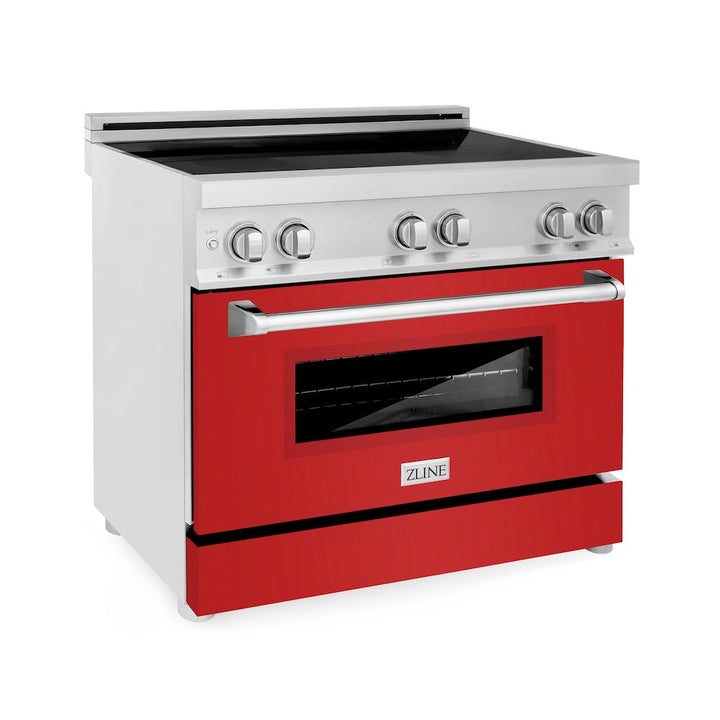 ZLINE 36 in. 4.6 cu. ft. Legacy Induction Range with 5 Element Cooktop and Electric Oven in Stainless Steel and Red Matte Door, Open Box-Excellent Condition