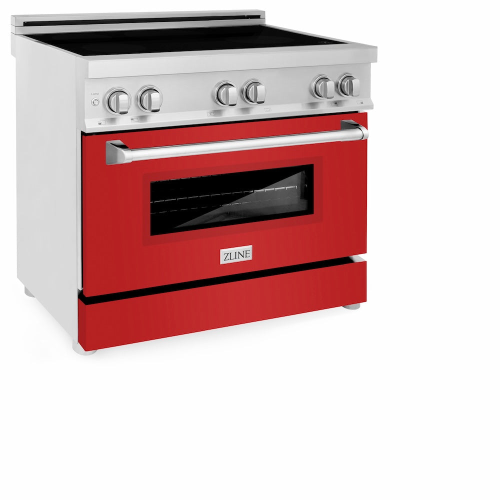 ZLINE 36 in. 4.6 cu. ft. Legacy Induction Range with 5 Element Cooktop and Electric Oven in Stainless Steel and Red Matte Door, Open Box-Excellent Condition