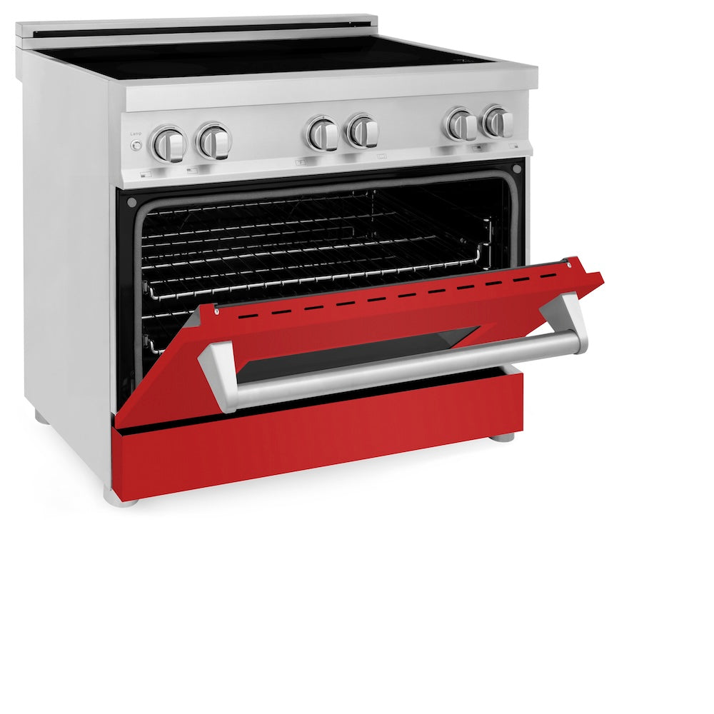 ZLINE 36 in. 4.6 cu. ft. Legacy Induction Range with 5 Element Cooktop and Electric Oven in Stainless Steel and Red Matte Door, Open Box-Excellent Condition