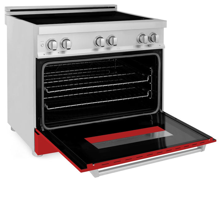 ZLINE 36 in. 4.6 cu. ft. Legacy Induction Range with 5 Element Cooktop and Electric Oven in Stainless Steel and Red Matte Door, Open Box-Excellent Condition