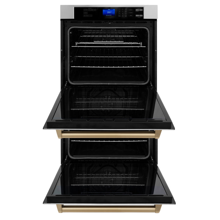 ZLINE 30" Autograph Double Wall Oven with Air Fry and Self-Clean in Stainless Steel and Champagne Bronze Handle, WADZ-30-CB