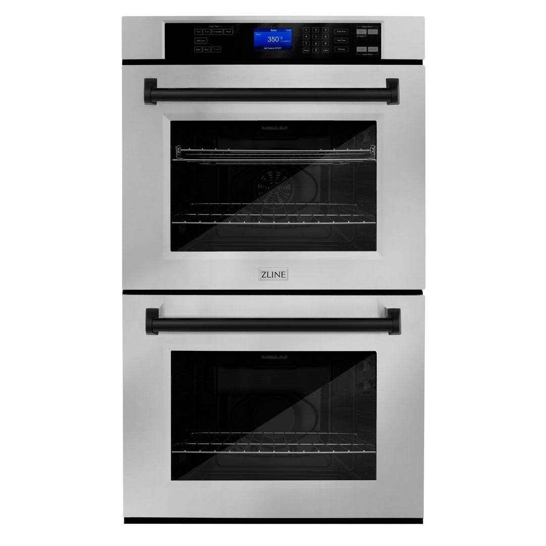 ZLINE 30" Autograph Double Wall Oven with Air Fry and Self-Clean in Stainless Steel and Black Matte Handle, WADZ-30-MB