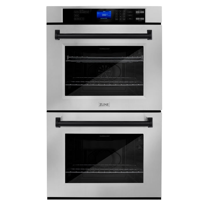 ZLINE 30" Autograph Double Wall Oven with Air Fry and Self-Clean in Stainless Steel and Black Matte Handle, WADZ-30-MB