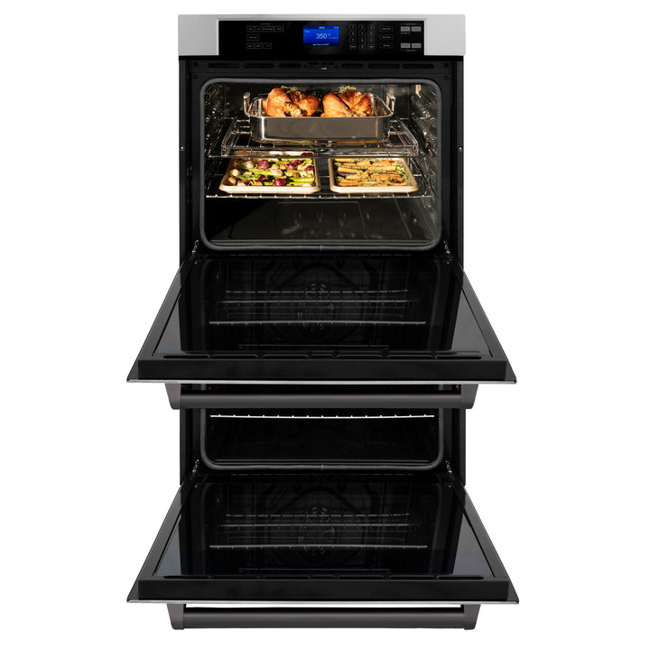 ZLINE 30" Autograph Double Wall Oven with Air Fry and Self-Clean in Stainless Steel and Black Matte Handle, WADZ-30-MB