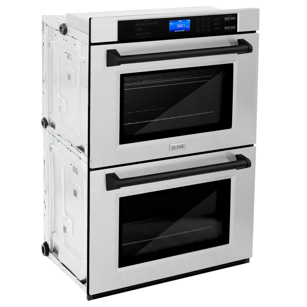 ZLINE 30" Autograph Double Wall Oven with Air Fry and Self-Clean in Stainless Steel and Black Matte Handle, WADZ-30-MB