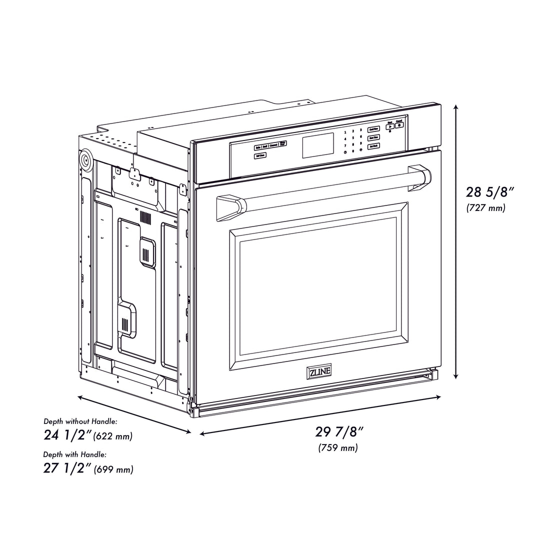 ZLINE 30" Autograph Single Wall Oven with Air Fry and Self-Clean in DuraSnow® Stainless Steel and Gold Handle, WASSZ-30-G