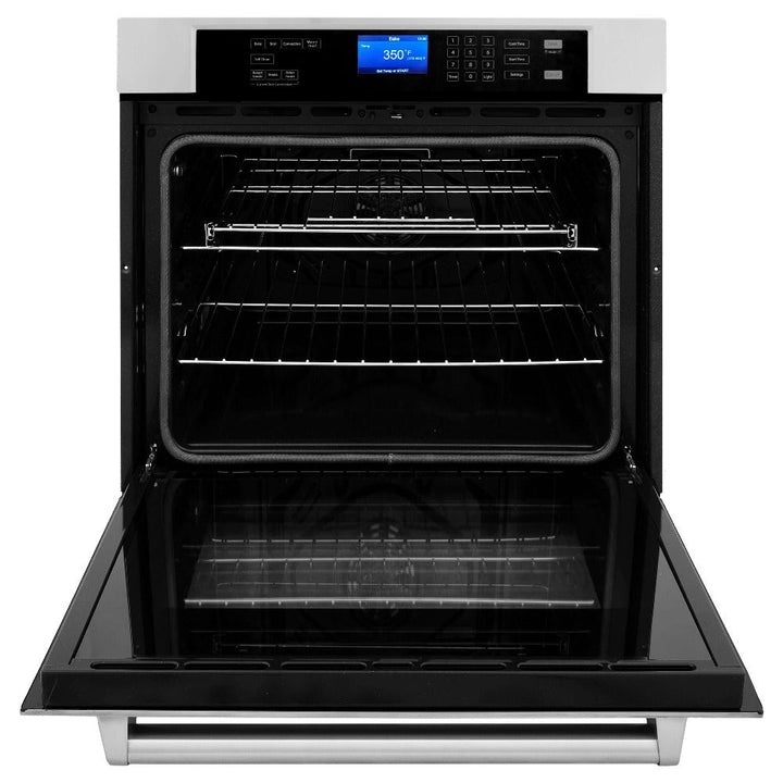 ZLINE Kitchen Package with Refrigerator, 30 in. Stainless Steel Rangetop, 30 in. Range Hood, 30 in. Single Wall Oven and 24 in. Tall Tub Dishwasher (5KPR-RTRH30-AWSDWV)