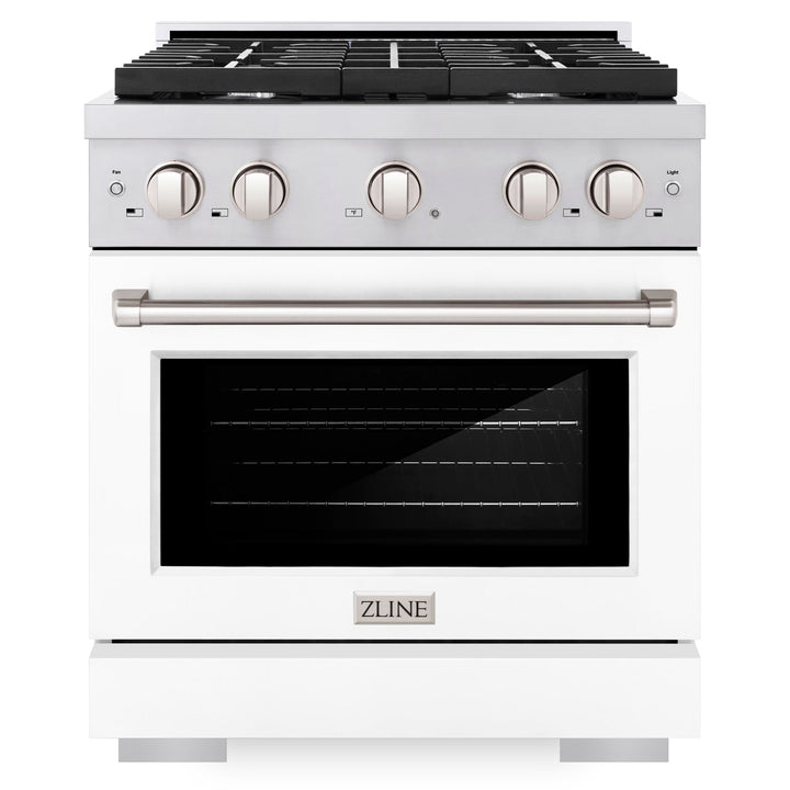 ZLINE 30" 4.2 cu. ft. Paramount Dual Fuel Range with 4 Burners in Stainless Steel with White Matte Door, SDR-WM-30