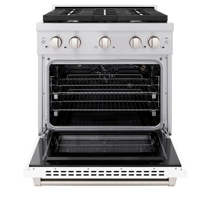 ZLINE 30" 4.2 cu. ft. Paramount Dual Fuel Range with 4 Burners in Stainless Steel with White Matte Door, SDR-WM-30