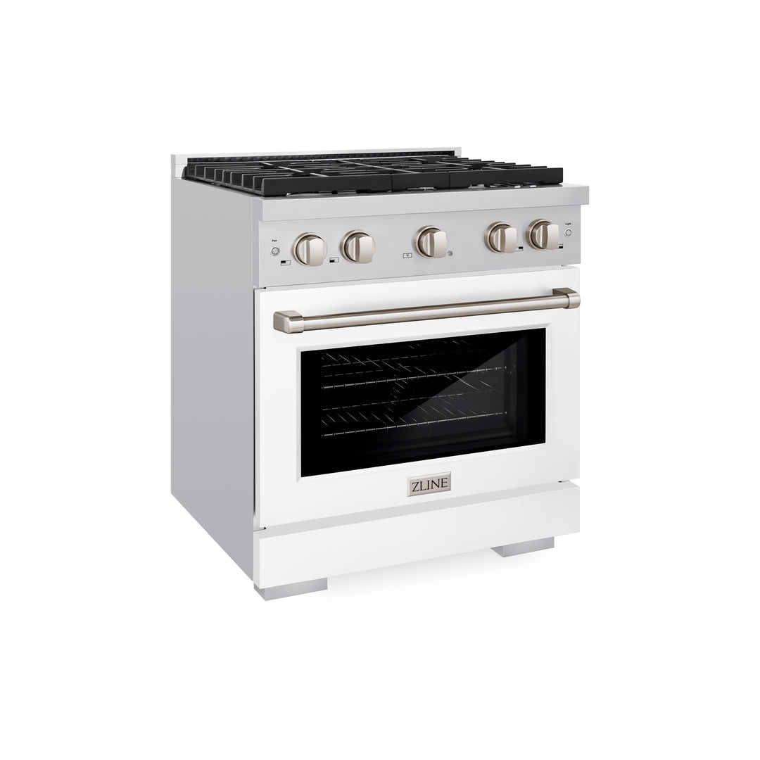 ZLINE 30" 4.2 cu. ft. Paramount Dual Fuel Range with 4 Burners in Stainless Steel with White Matte Door, SDR-WM-30