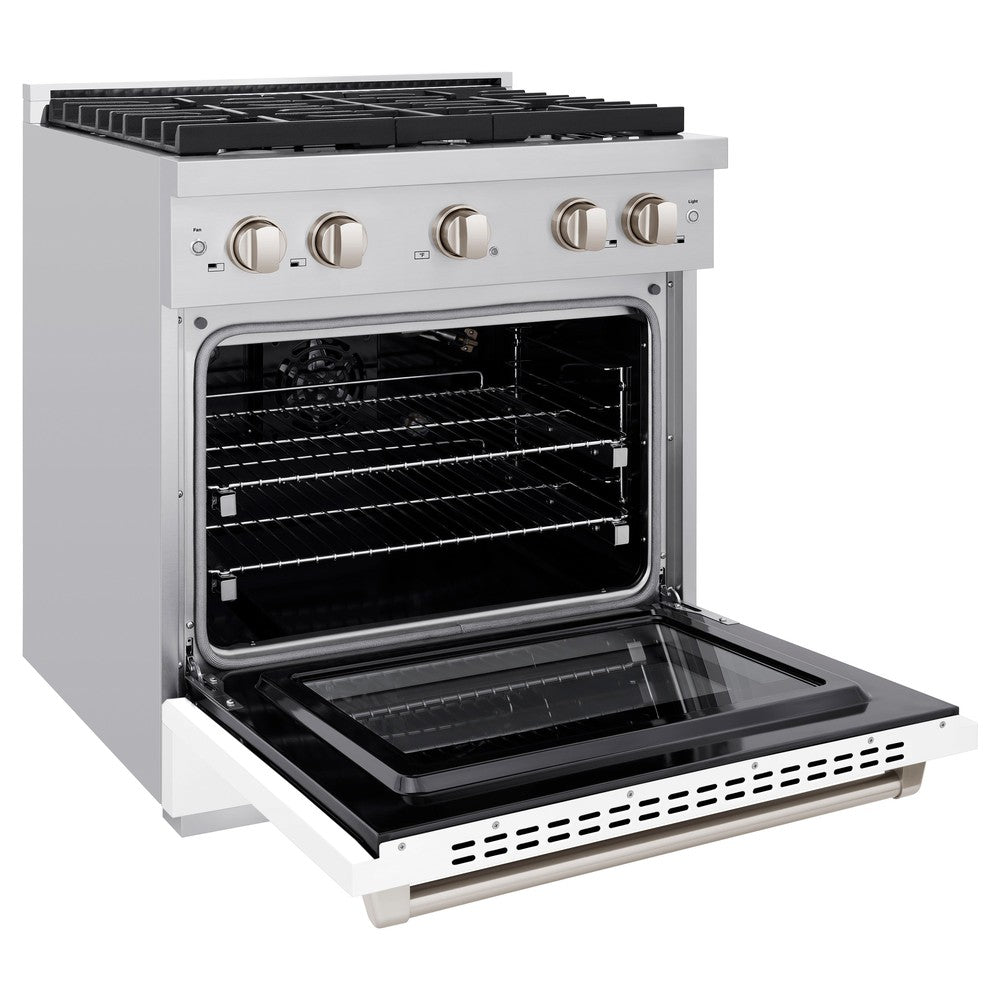 ZLINE 30" 4.2 cu. ft. Paramount Dual Fuel Range with 4 Burners in Stainless Steel with White Matte Door, SDR-WM-30