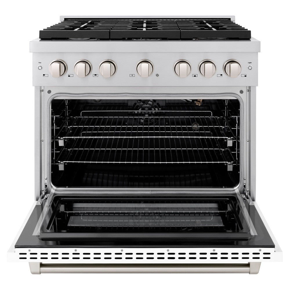 ZLINE 36" 5.2 cu. ft. Paramount Dual Fuel Range with 6 Burners in Stainless Steel with White Matte Door, SDR-WM-36