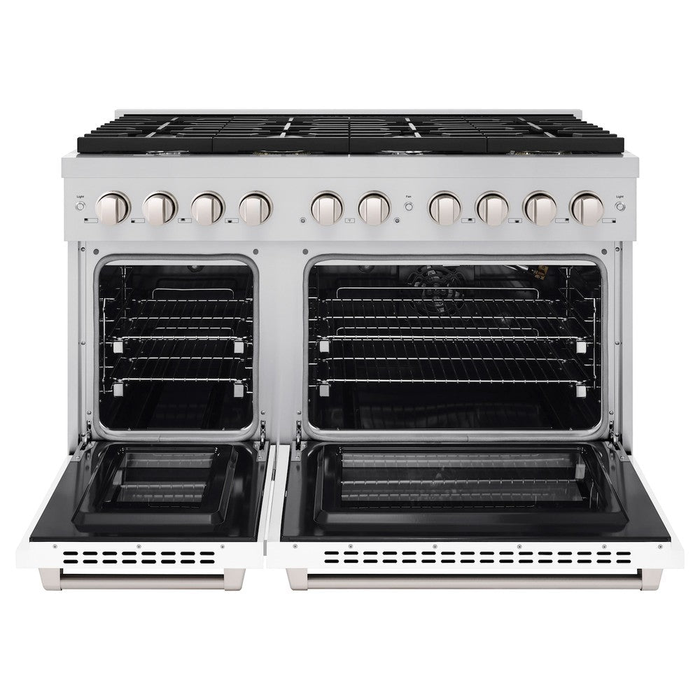 ZLINE 48" 6.7 cu. ft. Paramount Double Oven Dual Fuel Range with 8 Burners in Stainless Steel with White Matte Doors, SDR-WM-48