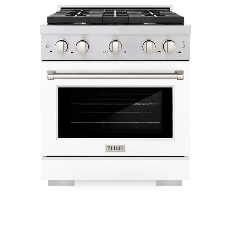 ZLINE Paramount 30" 4.2 cu. ft. Gas Range with Convection Oven in Stainless Steel with White Matte Door, SGR-WM-30