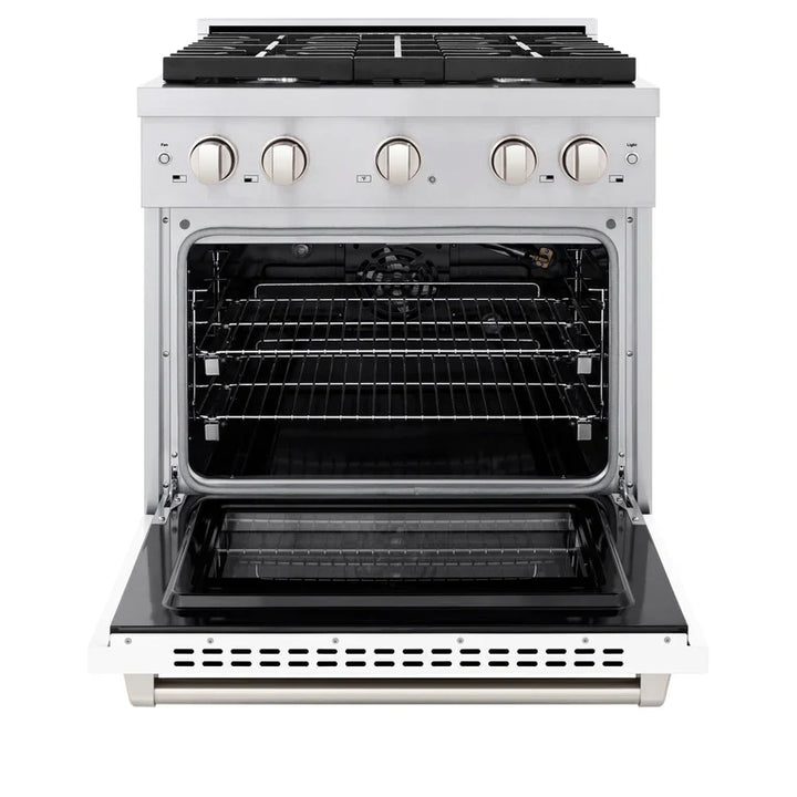 ZLINE Paramount 30" 4.2 cu. ft. Gas Range with Convection Oven in Stainless Steel with White Matte Door, SGR-WM-30