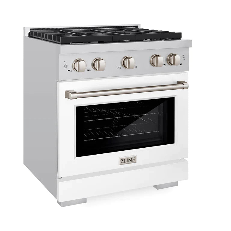 ZLINE Paramount 30" 4.2 cu. ft. Gas Range with Convection Oven in Stainless Steel with White Matte Door, SGR-WM-30