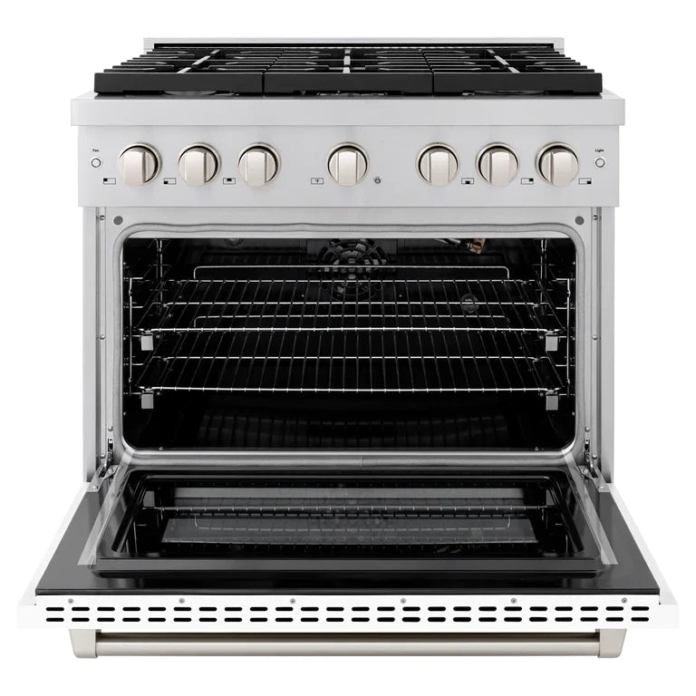 ZLINE Paramount 36" 5.2 cu. ft. Gas Range with Convection Oven in Stainless Steel with White Matte Door, SGR-WM-36