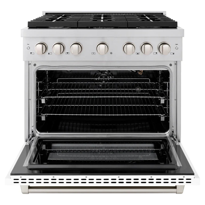 ZLINE Paramount 36" 5.2 cu. ft. Gas Range with Convection Oven in Stainless Steel with White Matte Door, SGR-WM-36