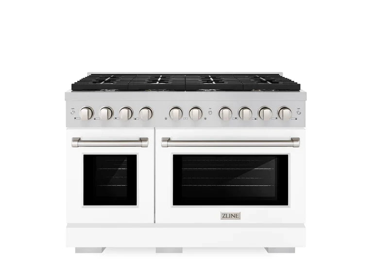 ZLINE Paramount 48" 6.7 cu. ft. Gas Range with Convection Oven in Stainless Steel with White Matte Doors, SGR-WM-48