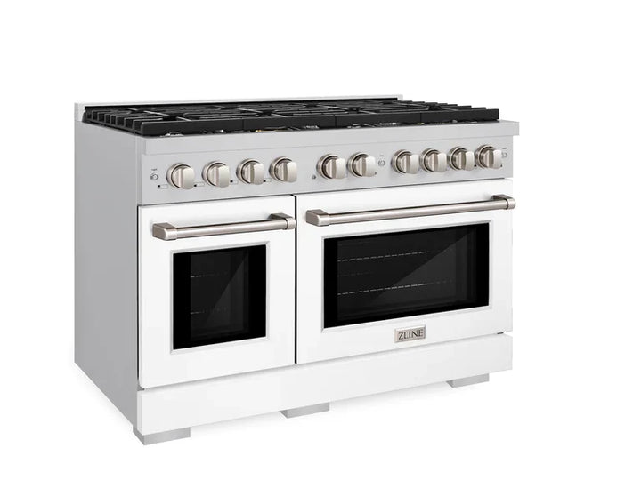 ZLINE Paramount 48" 6.7 cu. ft. Gas Range with Convection Oven in Stainless Steel with White Matte Doors, SGR-WM-48