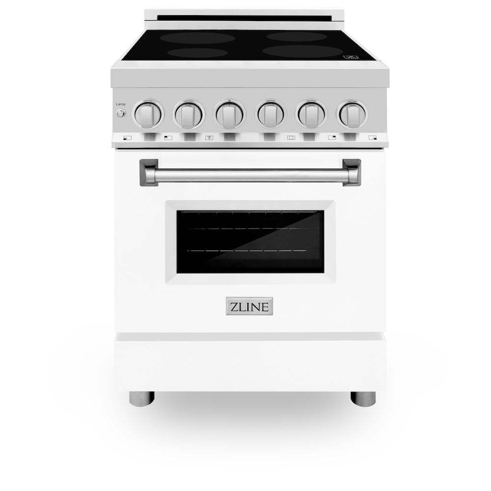 ZLINE 24 in. 2.8 cu. ft. Legacy Induction Range with 4 Element Cooktop and Electric Oven in Stainless Steel and White Matte Door, Open Box-Excellent Condition