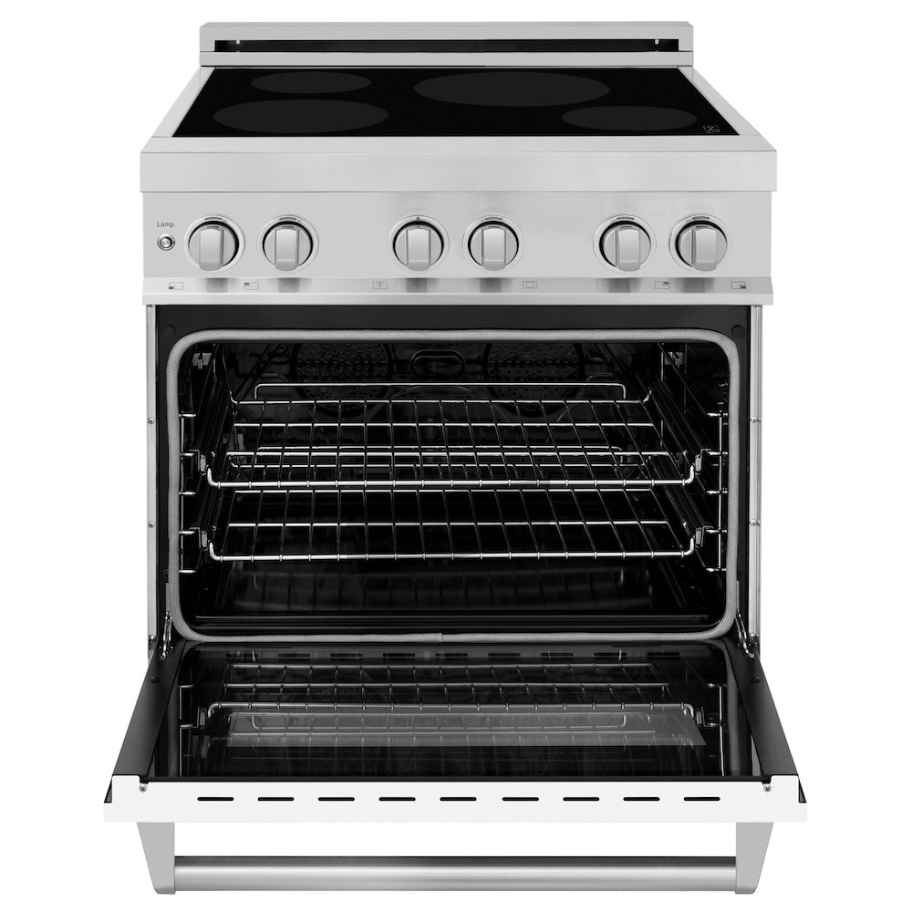 ZLINE 30 in. 4.0 cu. ft. Legacy Induction Range with 4 Element Cooktop and Electric Oven in Stainless Steel and White Matte Door, Open Box-Excellent Condition