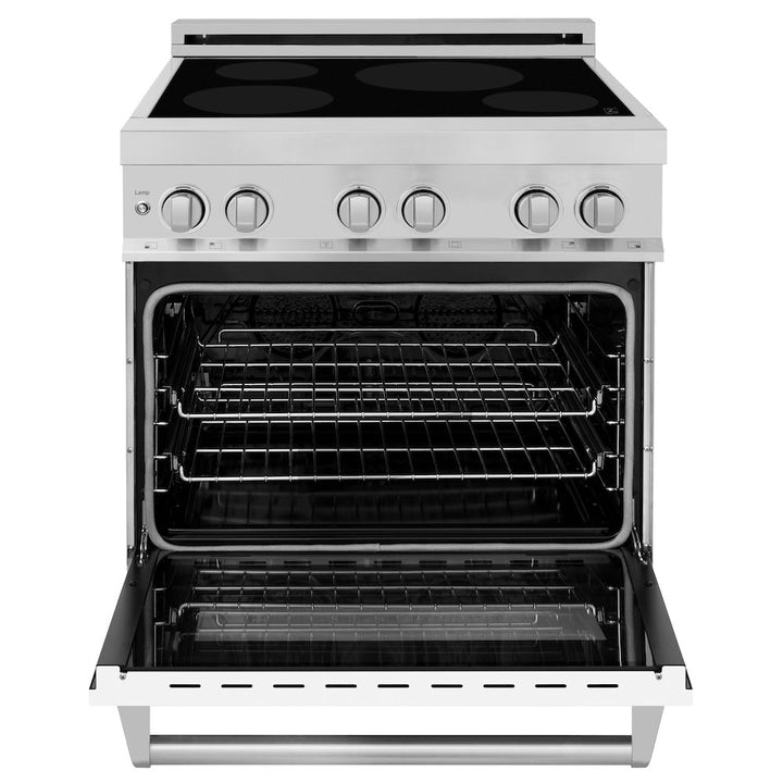ZLINE 30 in. 4.0 cu. ft. Legacy Induction Range with 4 Element Cooktop and Electric Oven in Stainless Steel and White Matte Door, Open Box-Excellent Condition