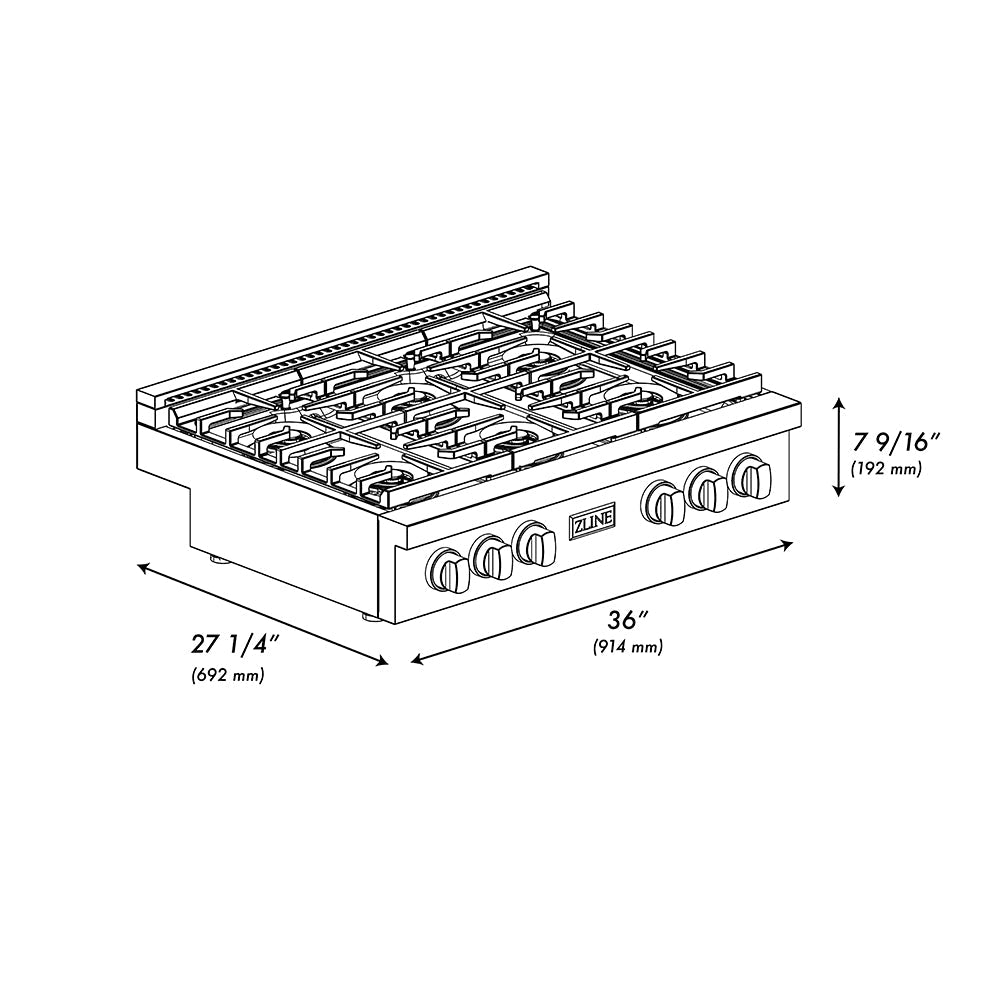 ZLINE 36 in. Paramount Gas Rangetop with 6 Burner DuoPro™ Cooktop in Satin Stainless Steel (PSRTS-36)