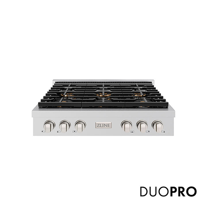 ZLINE 36 in. Paramount Gas Rangetop with 6 Burner DuoPro™ Cooktop in Stainless Steel
