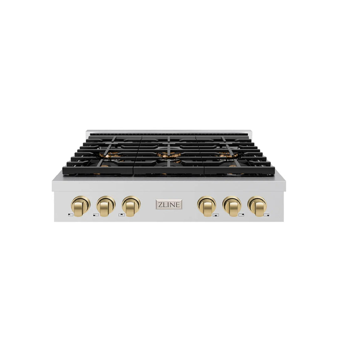 ZLINE Autograph Edition Paramount Gas Rangetops with 6 or 8 Burner DuoPro™ Cooktops and Champagne Bronze Accents – 36" and 48" Widths