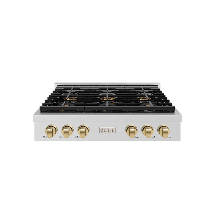 ZLINE Autograph Edition Paramount Gas Rangetops with 6 or 8 Burner DuoPro™ Cooktops and Champagne Bronze Accents – 36" and 48" Widths