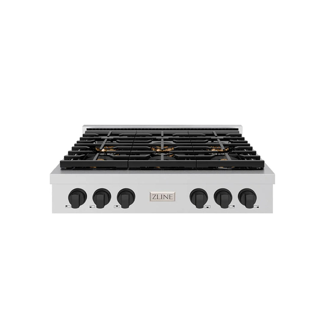 ZLINE Autograph Edition Paramount Gas Rangetops with 6 or 8 Burner DuoPro™ Cooktops and Matte Black Accents – 36" and 48" Widths.