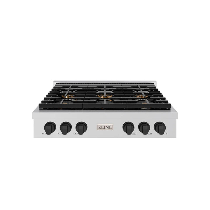 ZLINE Autograph Edition Paramount Gas Rangetops with 6 or 8 Burner DuoPro™ Cooktops and Matte Black Accents – 36" and 48" Widths.