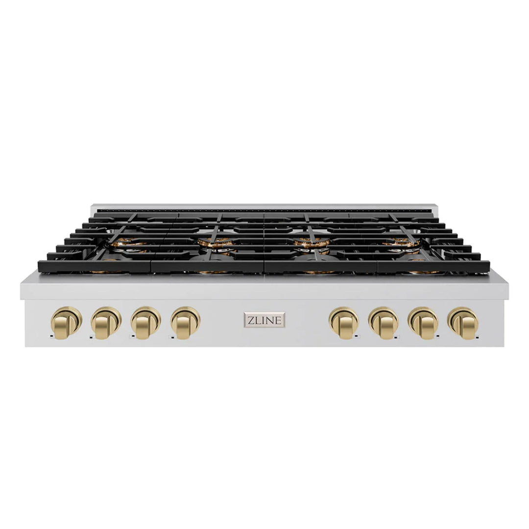 ZLINE Autograph Edition Paramount Gas Rangetops with 6 or 8 Burner DuoPro™ Cooktops and Champagne Bronze Accents – 36" and 48" Widths