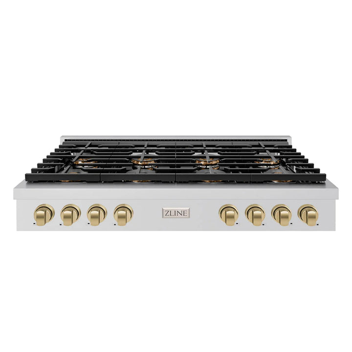 ZLINE Autograph Edition Paramount Gas Rangetops with 6 or 8 Burner DuoPro™ Cooktops and Champagne Bronze Accents – 36" and 48" Widths