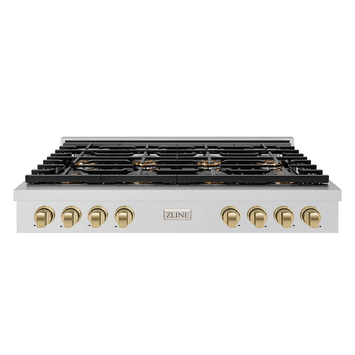 ZLINE Autograph Edition Paramount Gas Rangetops with 6 or 8 Burner DuoPro™ Cooktops and Champagne Bronze Accents – 36" and 48" Widths
