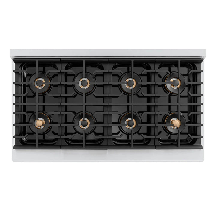 ZLINE Autograph Edition Legacy Gas Rangetops with Polished Gold Accents – 36" and 48" Widths.