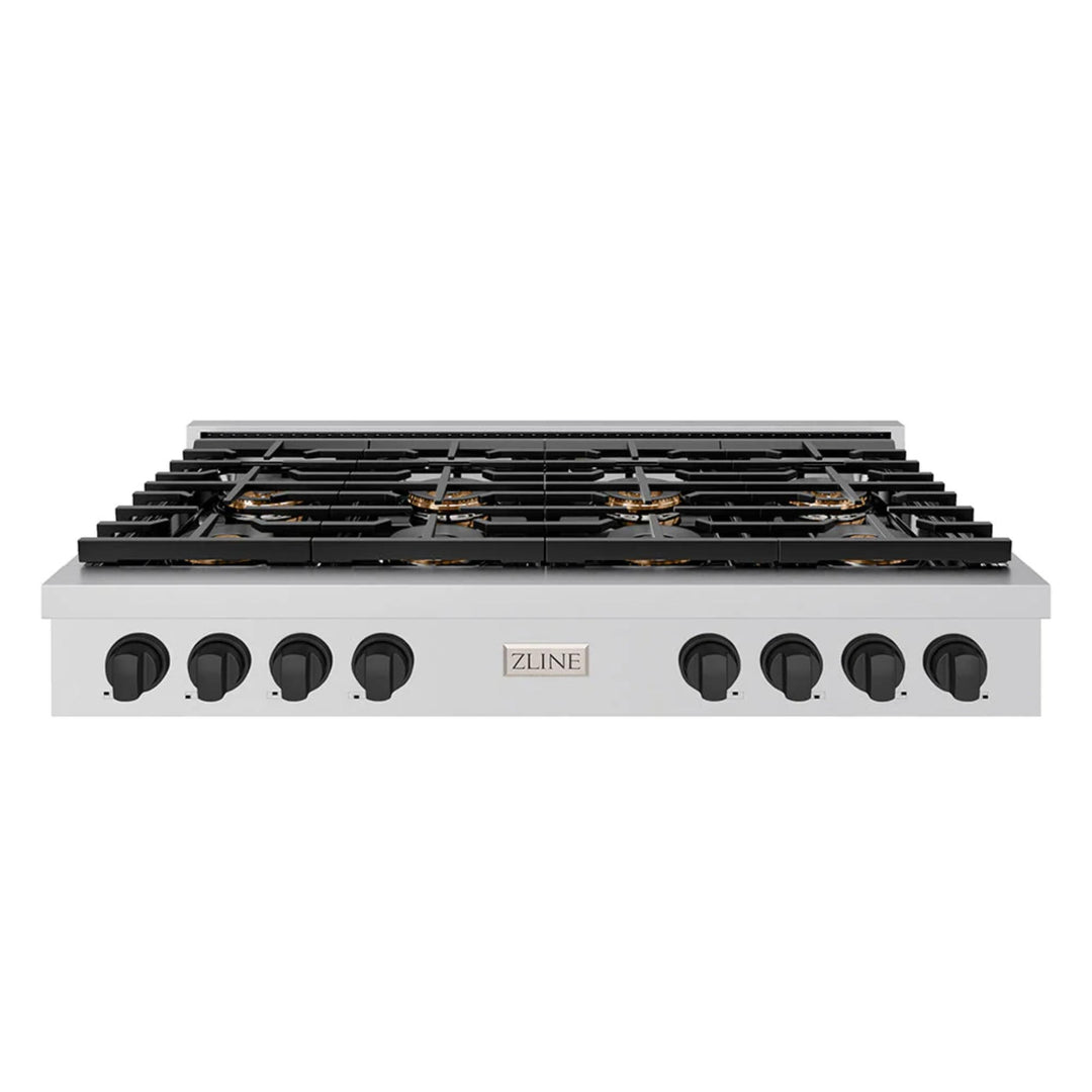 ZLINE Autograph Edition Paramount Gas Rangetops with 6 or 8 Burner DuoPro™ Cooktops and Matte Black Accents – 36" and 48" Widths.