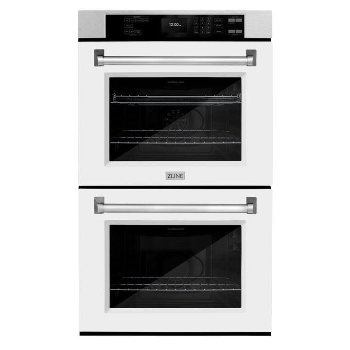 ZLINE 30" Professional Double Wall Oven with Air Fry and Self-Clean in DuraSnow® Stainless Steel with White Matte Door, WADS-WM-30