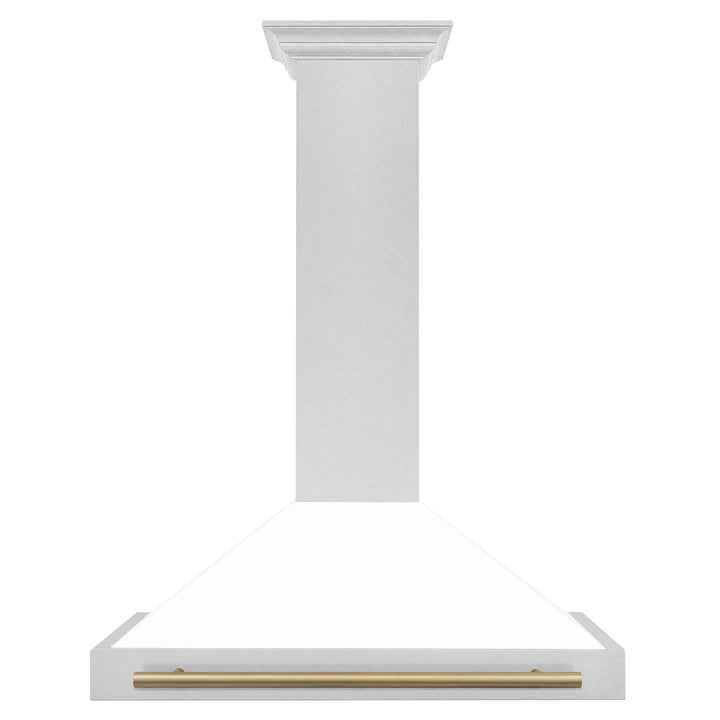 ZLINE 36" Autograph Edition Range Hood in DuraSnow® Stainless Steel with White Matte Shell and Champagne Bronze Handle, KB4SNZ-WM36-CB