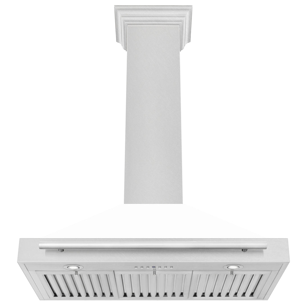 ZLINE 36 in. Convertible Satin Stainless Steel Wall Mount Range Hood with White Matte Shell and Stainless Steel Handle (KB4SNX-WM-36)