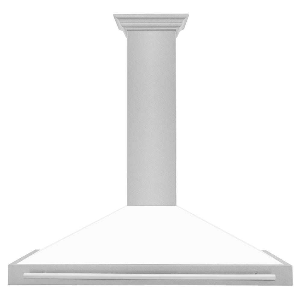 ZLINE 48 in. Convertible Satin Stainless Steel Wall Mount Range Hood with White Matte Shell and Stainless Steel Handle (KB4SNX-WM-48)
