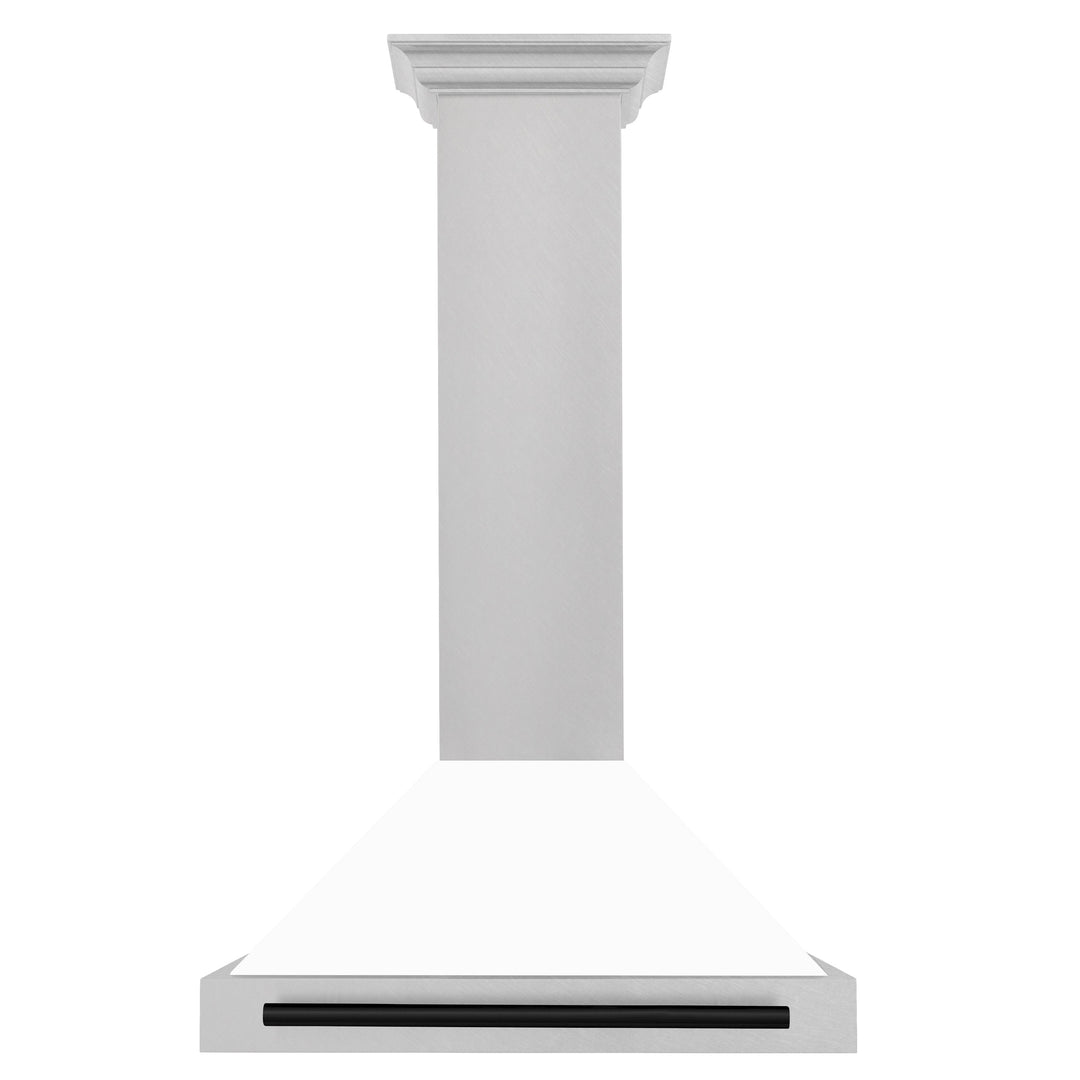 ZLINE 30 Inch Autograph Edition DuraSnow® Stainless Steel Range Hood with a White Matte Shell and Matte Black Handle, KB4SNZ-WM30-MB