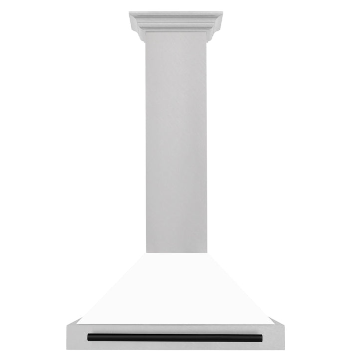 ZLINE 30 Inch Autograph Edition DuraSnow® Stainless Steel Range Hood with a White Matte Shell and Matte Black Handle, KB4SNZ-WM30-MB