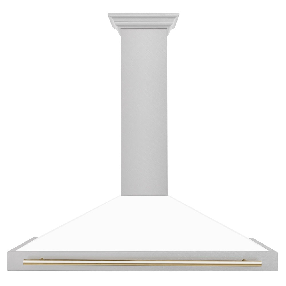 ZLINE 48 in. Autograph Edition Convertible Fingerprint Resistant Satin Stainless Steel Range Hood with White Matte Shell and Polished Gold Handle (KB4SNZ-WM48-G)