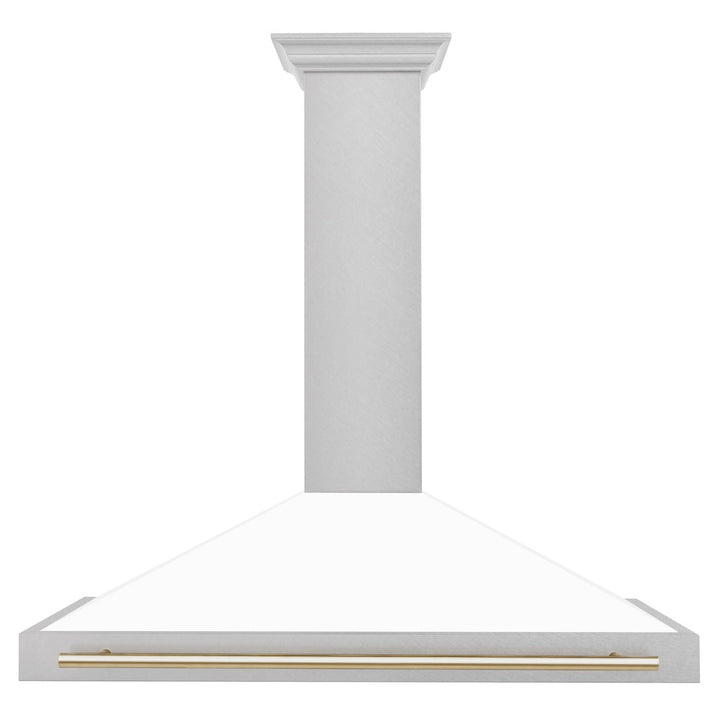 ZLINE 48 in. Autograph Edition Convertible Fingerprint Resistant Satin Stainless Steel Range Hood with White Matte Shell and Polished Gold Handle (KB4SNZ-WM48-G)