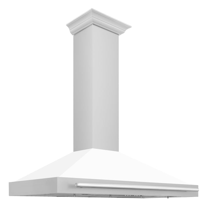 ZLINE 48 Inch Stainless Steel Range Hood with White Matte Shell and Stainless Steel Handle, KB4STX-WM-48