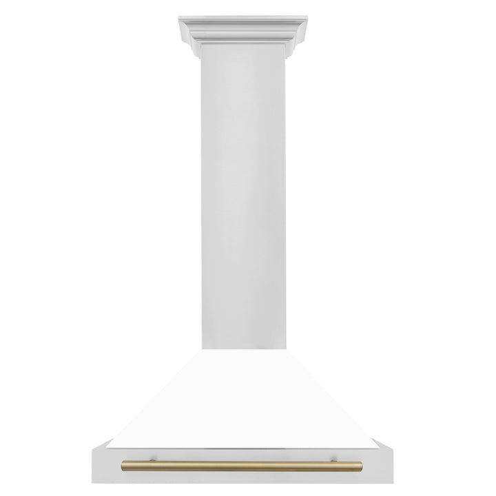 ZLINE 30" Autograph Edition Convertible Stainless Steel Range Hood with White Matte Shell and Champagne Bronze Accents