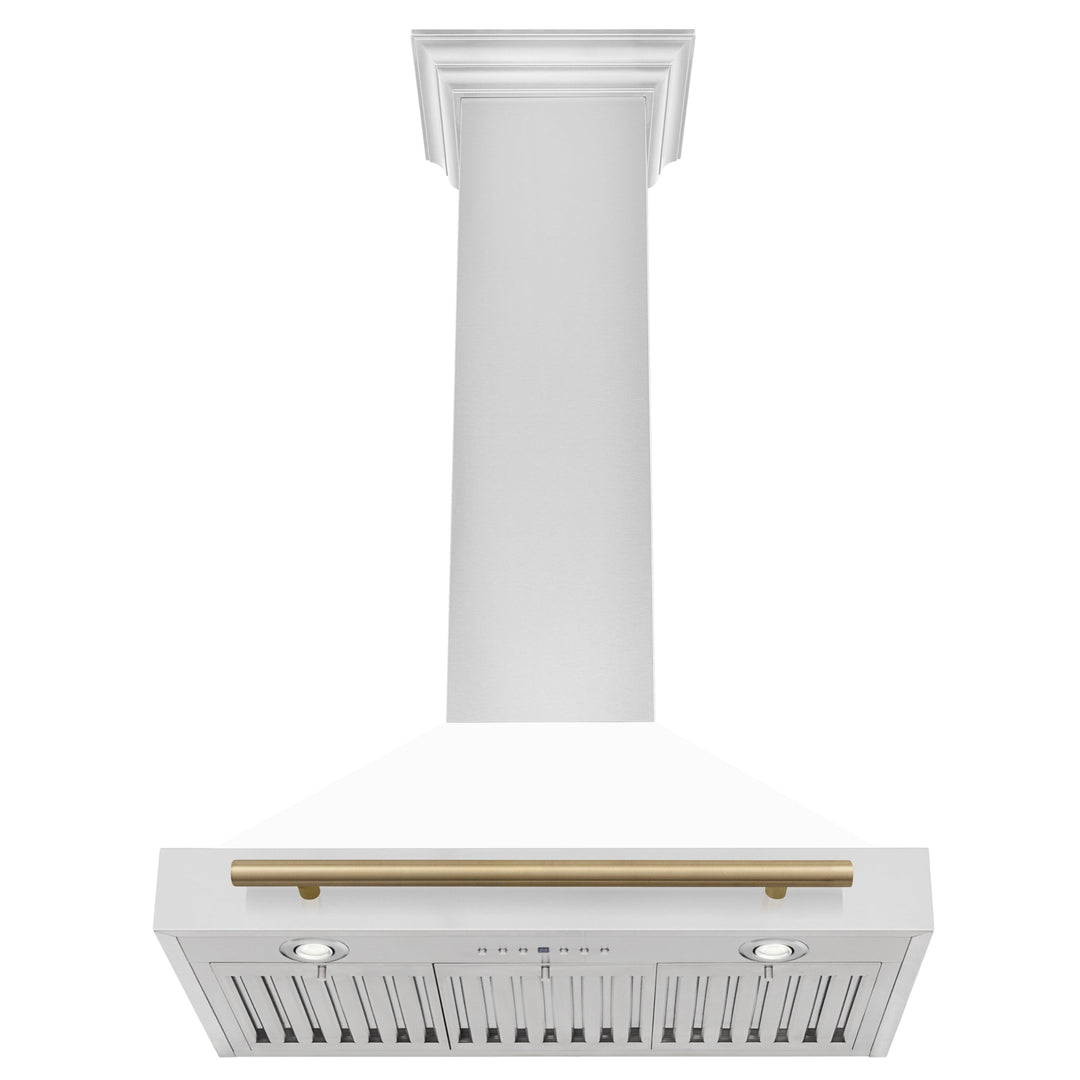 ZLINE 30" Autograph Edition Convertible Stainless Steel Range Hood with White Matte Shell and Champagne Bronze Accents