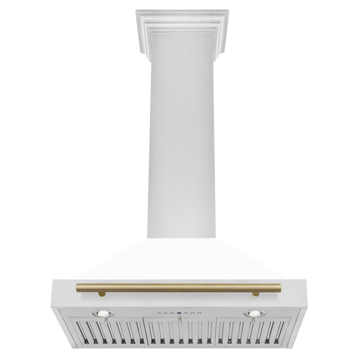 ZLINE 30" Autograph Edition Convertible Stainless Steel Range Hood with White Matte Shell and Champagne Bronze Accents